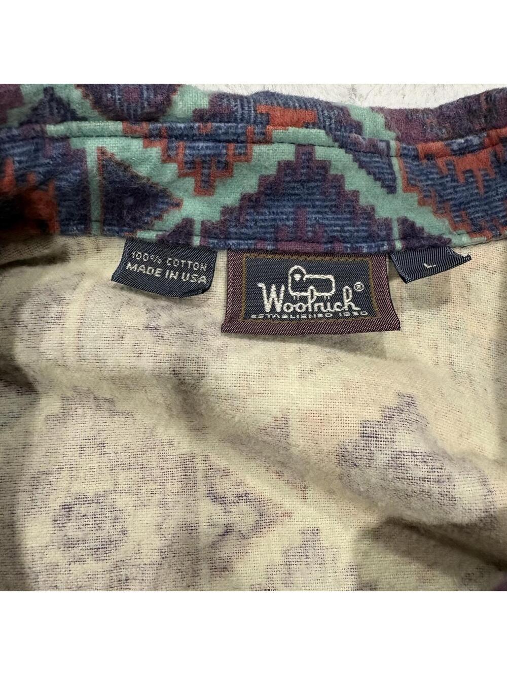 Woolrich Vintage Aztec Cotton Geometric Pattern Button-Up Shirt Men's Size L - Picture 2 of 6